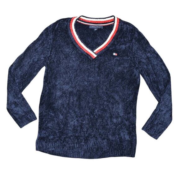Tommy Hilfiger Sweaters - Tommy Hilfiger Blue Pullover Sweater - S Polyester V Neck Solid Long Sleeve